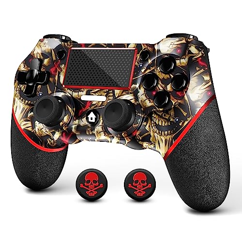 AceGamer Wireless Controller für PS4, Game Controller kompatibel mit PS4/Pro/Slim/PC Gamepad mit Turbo/Zurück Taste/Dual Vibration/6-Achsen Gyro Sensor/Touchpanel, Bonus 2 Thumb Grips (Gold Skull)