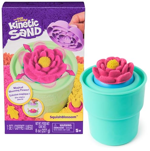 Kinetic Sand Squish Blumen Set - Spielset mit 227 g original magischem Sand in Gelb und Pink, Blumentopf und Förmchen, kreativer Indoor-Spielspaß für Kinder ab 5 Jahren