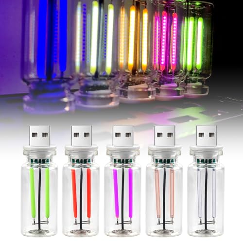 5 Stück Mini USB LED Licht Auto Atmosphäre, USB Auto LED Innenbeleuchtung, 5V Atmosphäre Licht, Kreative Glasflasche Lampe, Retro-Inspired Interior Mood Lamps, Touch Night Light