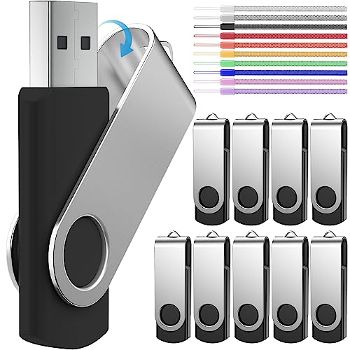 USB Sticks 256MB 10 Stück Speicherstick Einklappbarer Kleine Kapazität 256 MB Memory Stick Schwarz USB Flash Laufwerk mit Bunt 10 Stück Handgelenkseile Pendrive für Geschäftskunden by FEBNISCTE