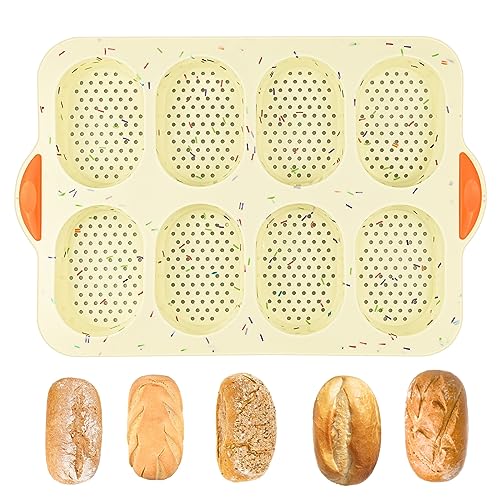 Backform Brötchen, Brötchen Backform Silikon mit Ölpinsel Brötchenbackformen Mini Baguette Backblech Antihaft Baguetteform Silikonformen 8 Einheiten Backen Brot Crisping Tray - Farbe