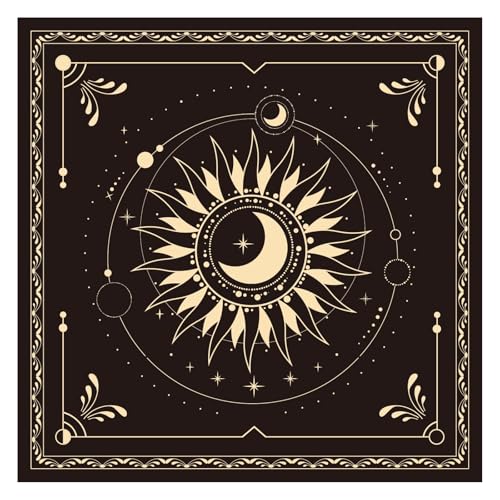 BOXOB Altartuch, 45x45 cm Quadratisch Premium-Flanellstoff Sonne- und Mond-Altartischdecke Hexerei-Tarot-Pendelmatte Wahrsagezubehör Zubehör für Spirituelle Rituale