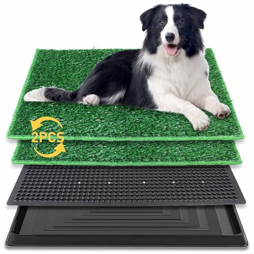 BRIAN & DANY 76 x 51 cm Hundetoilette Hundeklo Trainingsrasen für Welpen, Hundetoilette Balkon mit 2X Kunstrasenmattes und Auffangschale für Drinnen und Draußen