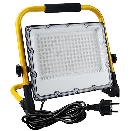 OUSIDE 150W LED Baustrahler mit Stativ und 4m Kabel,IP66 Wasserdichter Arbeitsscheinwerfer mit Schuko-Stecker für Werkstatt,Wartung oder Baustelle, 6500K Kaltes Weißes Licht,15000 Lumen