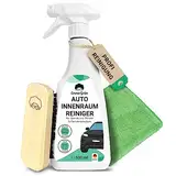 Emma Grün® Polsterreiniger Auto Innenraum Reiniger Set 500ml [+ Bürste & Mikrofasertuch] - Cockpitpflege Innenraumreiniger Auto für Kunststoff & Leder - Cockpit & Autositz Reiniger - Deep Cleaner Auto