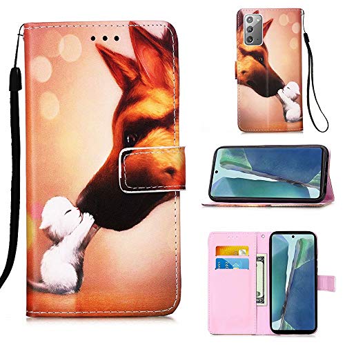 TTNAO Hülle Kompatibel mit Samsung Galaxy Note 20 4G/5G PU Leder Kartenschlitzen Portemonnaie Tasche Flipcase Klappbare Magnetverschluss Handyhülle Stoßfest Case Cover(Hund und Katze)