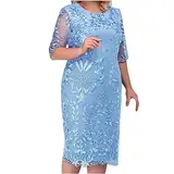 Herbstkleider für Damen 2024, elegantes Kleid in Übergröße, langärmelig, fließendes Bohemian-Swingkleid, blau, XL