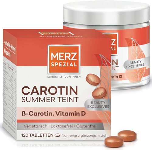 Merz Spezial Carotin Summer Teint – Carotin Tabletten für einen gesunden Hautteint – Nahrungsergänzungsmittel mit β-Carotin und Vitamin D – 1 x 120 Tabletten