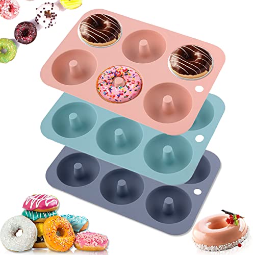 DQZSY 3 Stück Donut-Backform, Donut-Form mit 6 Mulden, antihaftbeschichtet, lebensmittelecht, BPA-frei, spülmaschinenfest, ofenfest