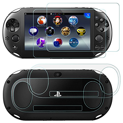 AFUNTA Displayschutzfolien für PlayStation Vita2000 mit rückseitigen Abdeckungen, 2Pack (4Stück) Gehärtetes Glas für und HD Clear PET Film für die Rückseite