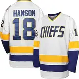 Atonmore Hanson Brothers Hockeytrikot Charlestown Chiefs 17 Steve 18 Jeff Slap Shot Movie Hockey Trikots Blau Weiß, 18-weiß, XL