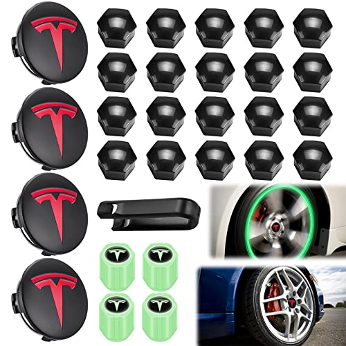 Tesla Radkappen-Set: Tesla Radkappen-Kit Center Radkappen-Set Radmuttern Mutter-Abdeckung mit Tesla-Logo Emblem Änderung Nabenabdeckung Abdeckkappen Nabendeckel für Model Y Model 3 Model X Model S