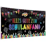 Alles Gute Zum Schulanfang Banner 200x110cm großes Banner für den ersten Schultag, Willkommen zurück in der Schule, Party-Dekorationszubehör, Banner für Klassenzimmer, Büro, Schule, Lehrer(Schwarz)