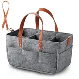 Anhow Filztasche Einkaufskorb, Filztasche Einkaufstasche mit Fächern Shopper für Outdoor Trips, Picknick, Einkaufen, Aufbewahrung - Dunkelgrau/ 38x23x18 cm