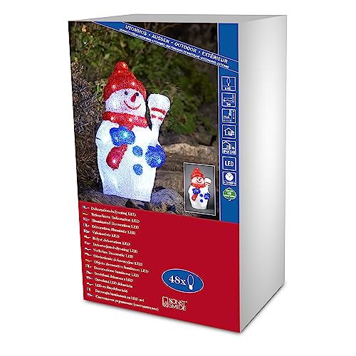 Konstsmide LED Acrylfigur "Schneemann" / für Außen (IP44) / 24V Außentrafo / 48 kalt weiße Dioden / transparentes Kabel, 6154-203, 60 x 60 cm, Rot