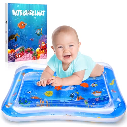 Wassermatte Baby Spielzeug 3 6 9 Monate, Wasserspielmatte Baby, BPA-frei, Spielmatte Baby, Aufblasbare Bauchzeit Matte, Spaßaktivitäten für das Wachstum Ihres Baby Geschenke für Babys(Blau)