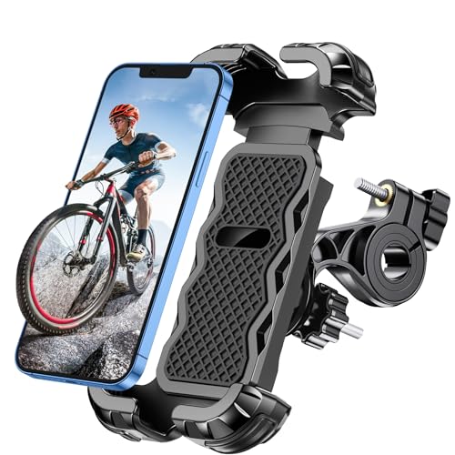 Glangeh Handyhalterung Fahrrad, [Sicheres Schloss] 360° Drehbar Universal Handyhalterung Motorrad, Vollständiger Schutz Fahrrad Handyhalterung für MTB Scooter, für 4,7-6,8 Zoll Smartphone-Schwarz