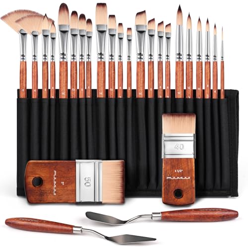 Pinselset Acrylfarben - 26 Stück Professionell Künstlerpinselset mit Malmesser und Organisationstasche für Acryl, Öl, Gouache, Tempera Malerei | Kein Haarverlust | Acryl Pinsel für Leinwand, Öl Pinsel