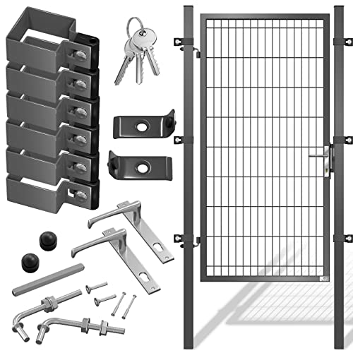 KESSER® Gartentor Premium Gartentür aus Metall verzinktem Stahl, Gartentür für Stabmattenzau Zauntor, Hoftor, inkl. Pfosten mit Schloss Türklinke und Schlüssel, 180 x 106cm Anthrazit