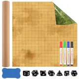 Dungeon Grid Game Mat Doppelseitige RPG Matte 50x50cm Trockenlöschmatte Würfel für DND Zubehör mit 4 Trocken Abwischbare Marker 1WhiteboardRadierer 7 Würfel für Kriegsspiele Brettspiele Accesorie