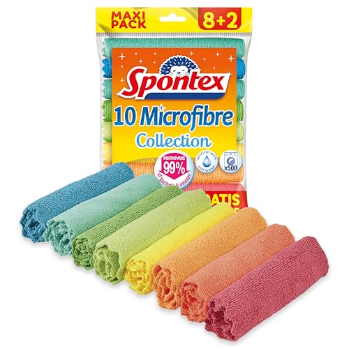 Spontex Microfibre Allzwecktücher 8+2 Gratis, 1 Packung - bunte Mikrofasertücher