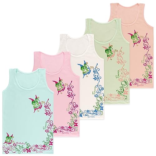 LOREZA ® 5 Stück Mädchen Baumwolle Unterhemden Tank Top Kinder - Butterfly - 128-134 (8-9 Jahre) - Modell 1