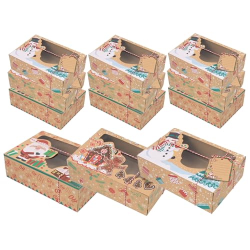 BestAlice 12 Stück Lebkuchenboxen aus Kraftpapier, Weihnachtliche Kraftpapierboxen mit Fenster, Mini-Kuchenschachteln, Urlaubs-Cupcake-Boxen für Hochzeit, Geburtstag, Party,