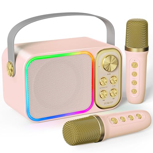 BESCOST LED Karaoke Maschine mit 2 Mikrofonen, Mini Karaoke Anlage mit 7 Stimmeffekten, tragbare Bluetooth Karaoke Lautsprecher für Kinder & Erwachsene, Perfekt für Partys und Familientreffen