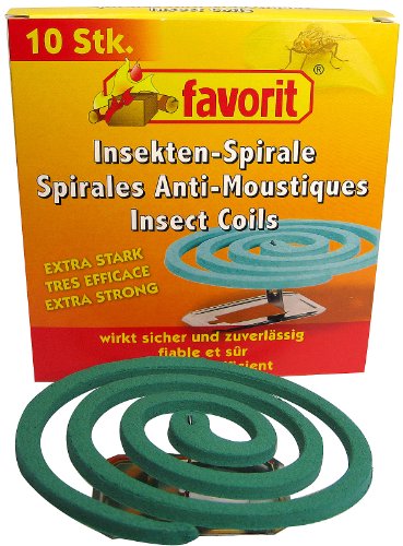 Favorit 1292 Insektenspirale Outdoor; zuverlässige Mücken Spirale für Draußen; brennende Rauchspirale zur Vertreibung von Insekten; 10 Stück mit Halterung