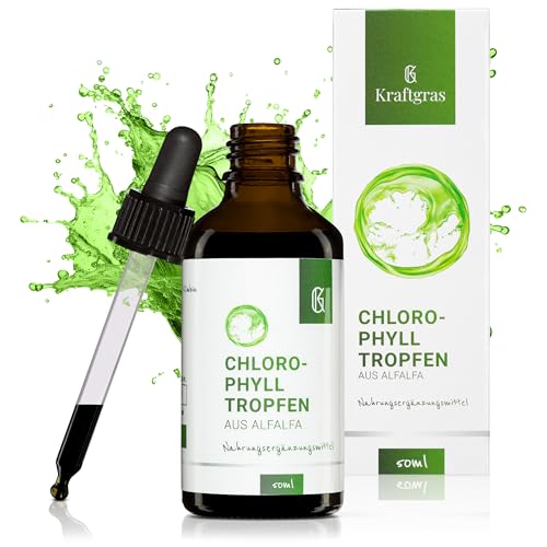 KRAFTGRAS Chlorophyll-Tropfen aus Alfalfa [50 ml] - flüssiges Chlorophyll aus der Alfalfa-Pflanze mit Wasser [vegan & naturrein] - pflanzliches Nahrungsergänzungsmittel ohne Zusätze