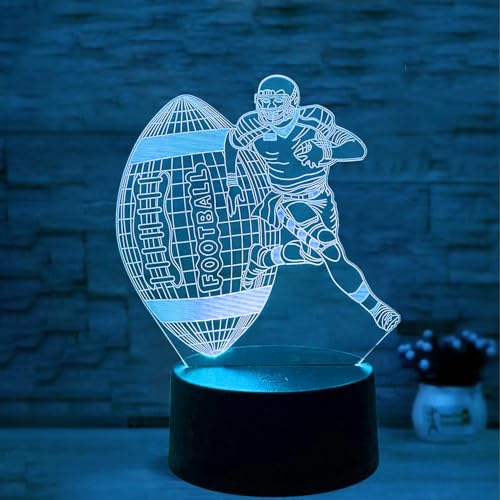 Deluisho 3D-Nachtlicht Rugby, Rugby 3D Illusion Nachtlicht, 16 Farben Licht Frei Schaltbar, Umweltfreundlicher Kunststoffsockel mit Acryl-Lichtplatte, 5V Sichere Spannung
