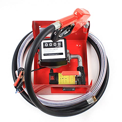 LENJKYYO 175W 45L/Min Dieselpumpe Heizölpumpe Selbstansaugend 12V Zapfpistole mit Zählwerk 4m Schlauch & Automatische Zapfpistole Selbstansaugende Diesel Pumpe Ölpumpe Kraftstoff Komplett Set