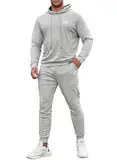 JMIERR Herren 2 Piece Kapuzenpullover Hoodies mit Taschen Kragen Baumwolle Trainingsanzug Jogginghose Jogginganzug Kapuzen-Sweatshirt Sportswear Set,Grau M