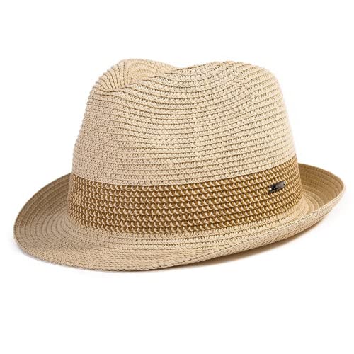 Comhats Herren Strohhut Trilby für Sommer, Sonnenschutz - Faltbarer Panama Hut, Fedora für Strand, Festival - Rollbar & Stilvoll Beige M