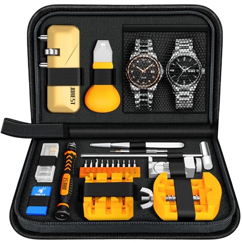 【Neu 2024】JOREST Uhrenwerkzeuge Set, Uhr Batteriewechsel, Uhrenarmband Kürzen Werkzeug, Uhren Reparatur, Uhrmacherwerkzeug mit Stiftausdruck, Uhrenoffner öffner, Schraubendreh, Federstegwerkzeug