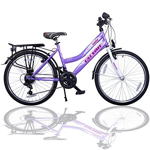 Talson 24 Zoll Kinderfahrrad 21-Gang Shimano Drehgriffschaltung Lila-Weiss mit Beleuchtung nach STVO