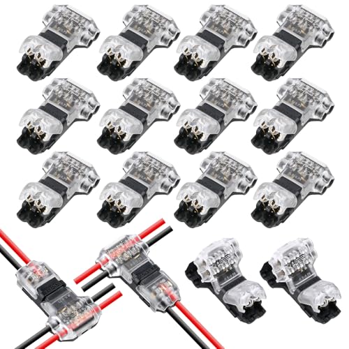 Flintronic 12 Stück T Verbinder, Niederspannung T Hahn Kabelverbinder, 2 Pin 3 Wege Kabelverbinder, Wasserdicht und Staubdicht, für Verzweigung in Drähte Anschlusskabel erforderlich, 18-22 AWG