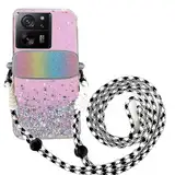 Tivenfezk Nadoli für Xiaomi 13T/13T Pro Glitzer Handykette Hülle,Silikon Bling Durchsichtig Crossbody Tasche zum Umhängen Schutzhülle mit Telefon Clip Halter Band