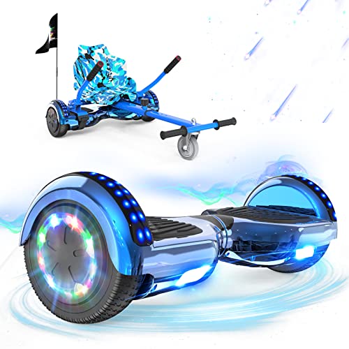 RCB Hoverboards mit Sitz Hoverkart komplett für Kinder, Skateboard mit Set, Hoverboards mit LED Lichtern und Bluetooth, Geschenk für Kinder