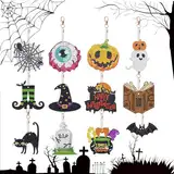 12 Stück Halloween Diamond Painting Schlüsselanhänger DIY Doppelseitige Kürbis Geist Diamant Malerei Painting Kit Strass Mosaik Diamant Kunst Anhänger Stickerei Kunst Schlüsselanhänger für Geldbörse