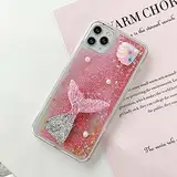 Miagon Flüssig Mädchen Frauen Treibsand Hülle für Samsung Galaxy S20,Glitzer Handyhülle Durchsichtig 3D Schutzhülle Case Cover,Fisch Rosa