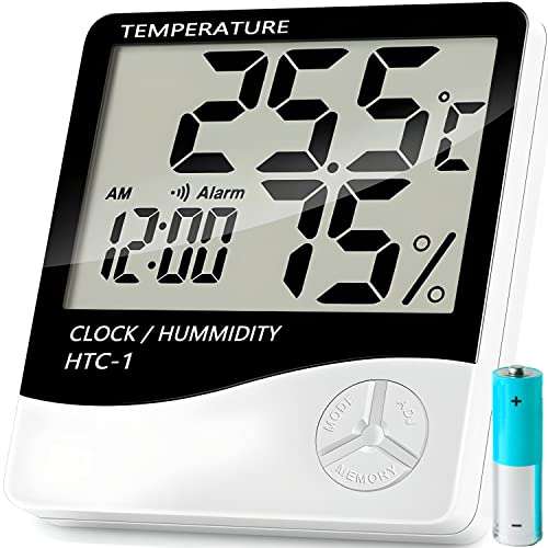 Retoo Thermometer Innen Digital mit UHR, Thermometer hygrometer Raumthermometer mit Aufzeichnung und Raumklima-Indikator für Luftfeuchtigkeit Klima Monitor Zimmerthermometer Weiß