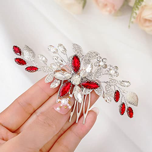 IYOU Hochzeits Haarschmuck für Frauen Roter Kristall Brautschmuck Haarschmuck für Braut und Brautjungfer