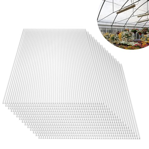 Froadp 4mm Stegplatten Set, 1210x605mm Polycarbonat Hohlkammerplatten, 14 Stück Transparent UV-beständigem Gewächshausplatte, Witterungsbeständig Doppelstegplatten für Garten Gewächshaus Modellbau