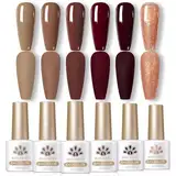 BORN PRETTY 10ML UV Nagellack Braun Nude, Shellac Brauntöne Gel Nagellack Herbstfarben Weiß Nudefarben Set Shellac Nagellack UV Lack Nagellack Langlebig Gesund Soak Off Gel Nagellack