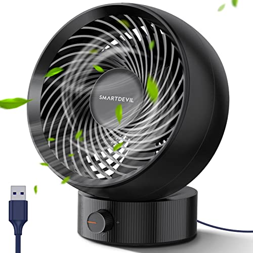 SMARTDEVIL USB Ventilator, Mini Ventilator Klein Leise Tischventilator Stufenlose Geschwindigkeit 20 ° Einstellen, USB Desk Fan Geräuscharm, USB Fan Einfach zu Tragen,für Büro, Zuhause (Schwarz)