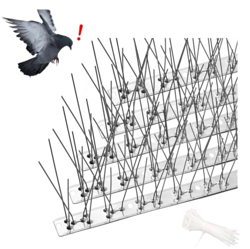 AIQII 5 Meter Taubenabwehr aus Edelstahl 15 Elemente a 33 cm Vogelabwehr Spikes Vogelschutz Spikes für Balkon Dach und Fensterbank gegen Vögel, Krähen und Spechte