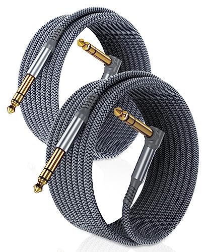 RUXELY 6.35mm TRS Gitarrenkabel 3M 2-Stück,90 Grad 1/4" Stecker Stereo Instrumentaenkabel,6.3 Klinke Guitar Cable,Symmetrische Audiokabel für E-Gitarre,Bässe,Tastaturen,Verstärker,Amp,Lautsprecher