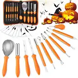 Alintor Kürbis Schnitzset, 11 Stück Deko Schnitzwerkzeug, Kastanienbohrer, Basteln Kinder, Halloween Schnitzen Set (10 Vorlagen)