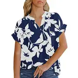 Langes T-Shirt Damen Lässiges Kurzarm-T-Shirt mit V-Ausschnitt Boho-Print für Damen Damen T-Shirt Kurzarm T-Shirt Kurzarm DamenT-Shirt Damen Kurzarm (Navy, M)